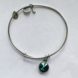 Alex and Ani Birthstone Emerald Green Crystal Charm Silver Bangle Bracelet